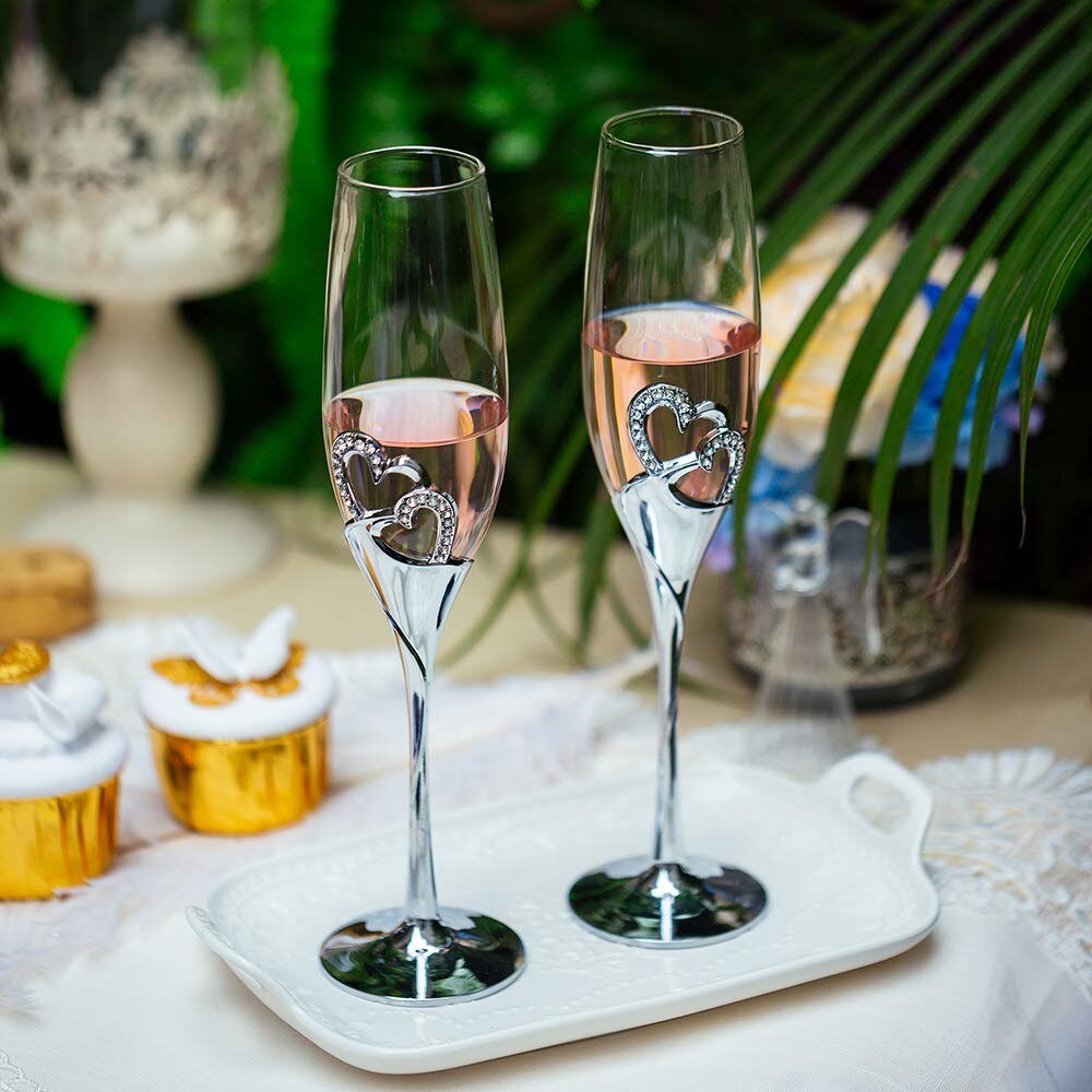 Wedding Crystal Goblet Champagne Flutes Glasses - Gold 2PCS - Lemeya Kitchen